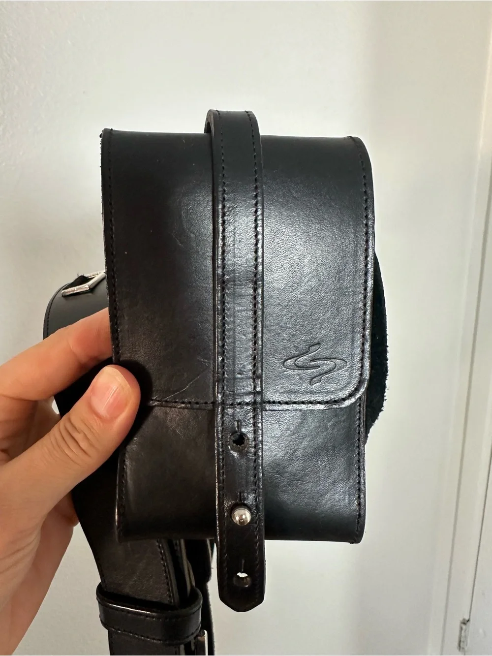 Embrazio Black Leather Wide Belt Removable Pouch Silver Tone Buckle Size S/M